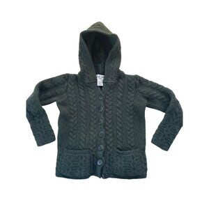 Aran Mor Children's Small Cable Knit 100% Merino Irish Wool Hood Cardigan